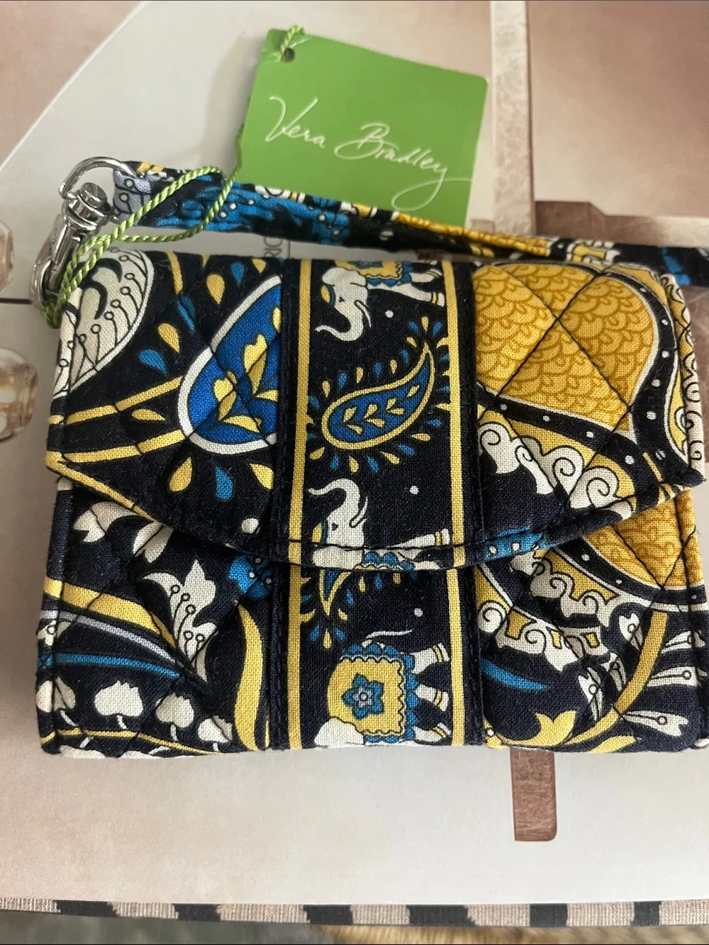 Vera Bradley Black, Yellow & Blue Quilted Paisley Wristlet